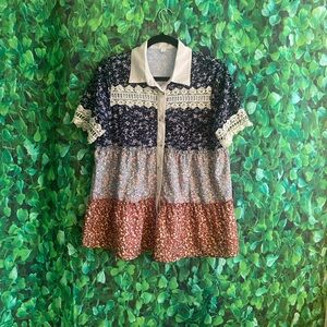 Floral Patchwork Blouse with Crotchet Details